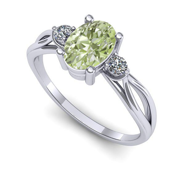 Inel de logodna din aur alb cu diamant de laborator verde