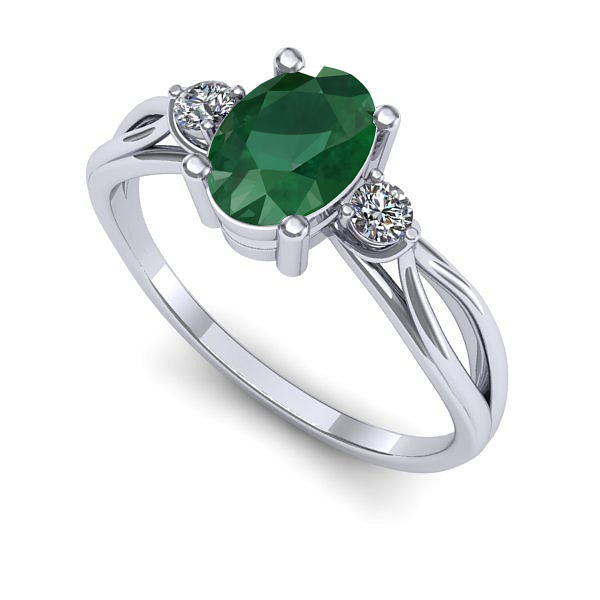 Inel logodna din aur alb cu smarald