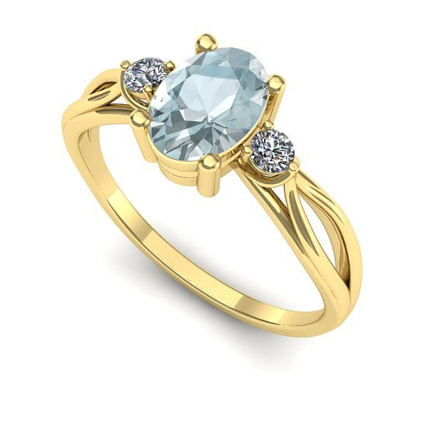Inel de logodna din aur galben cu aquamarin