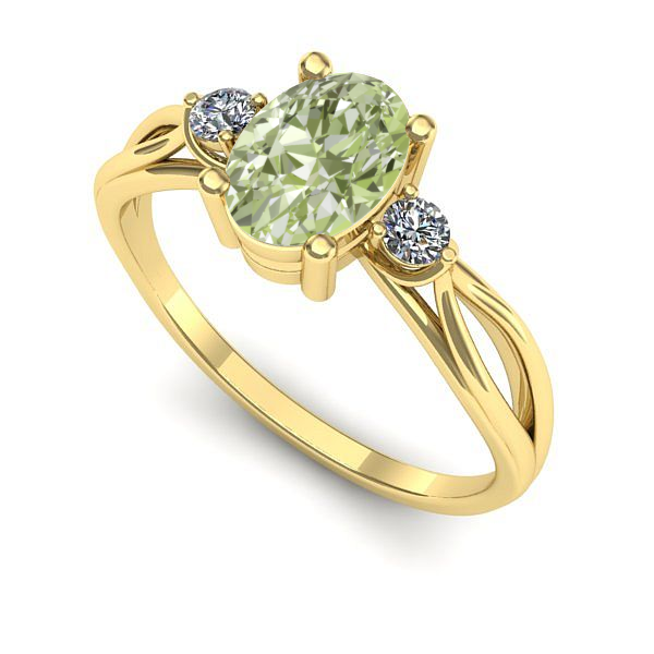 Inel de logodna din aur galben cu diamant de laborator verde