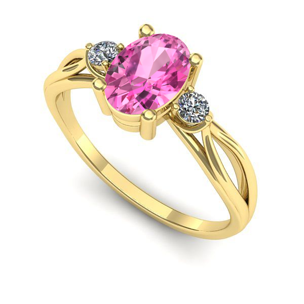 Inel logodna din aur galben cu safir roz
