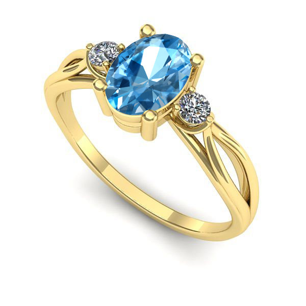 Inel logodna din aur galben cu topaz blue