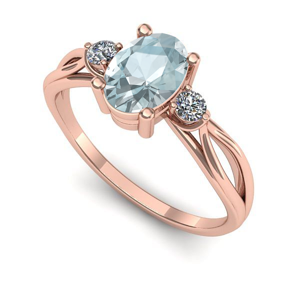 Inel de logodna din aur roz cu aquamarin