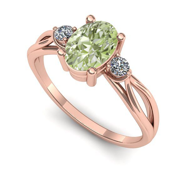 Inel din aur roz cu diamant de laborator verde