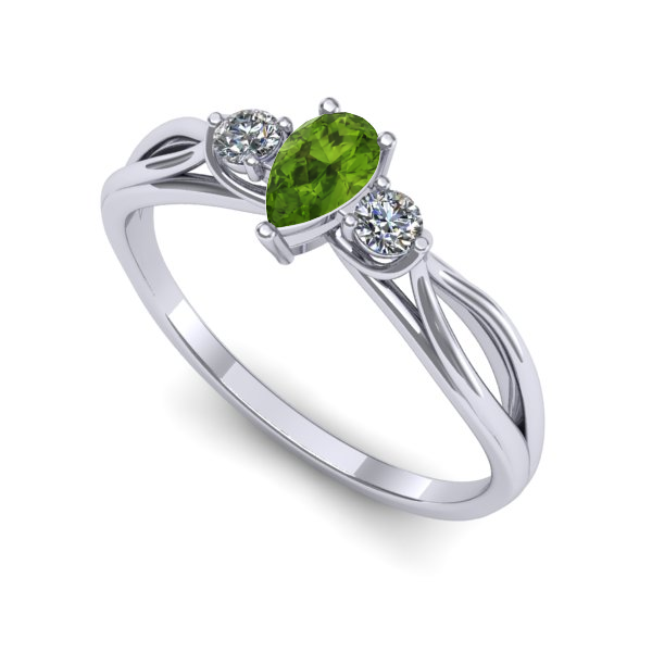 Inel logodna din aur alb cu peridot