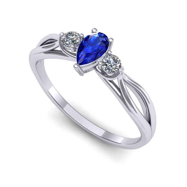 Inel logodna din aur alb cu safir