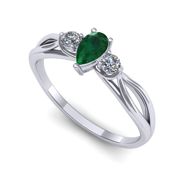 Inel de logodna din aur alb cu smarald