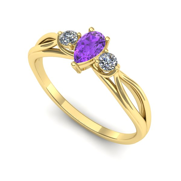 Inel logodna din aur galben cu ametist