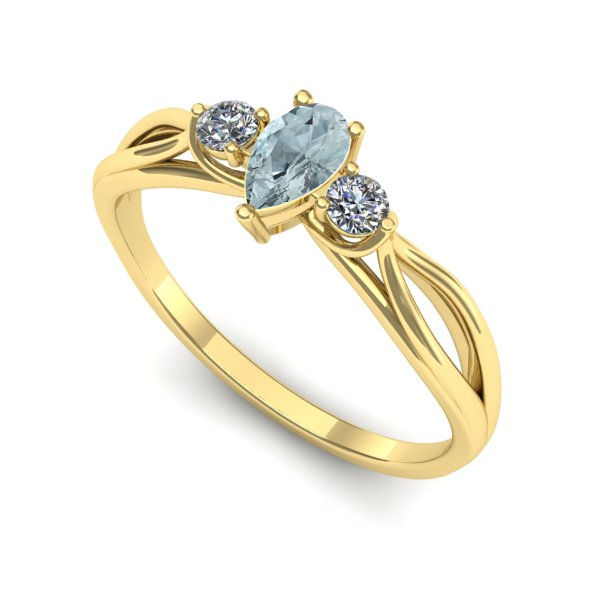 Inel logodna din aur galben cu aquamarin