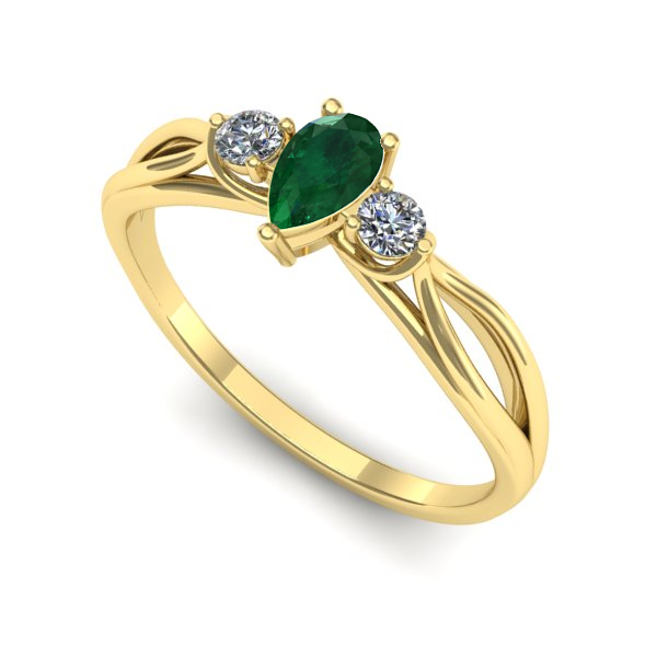 Inel logodna din aur galben cu smarald