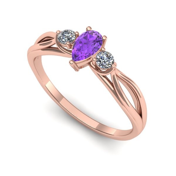 Inel de logodna din aur roz cu ametist