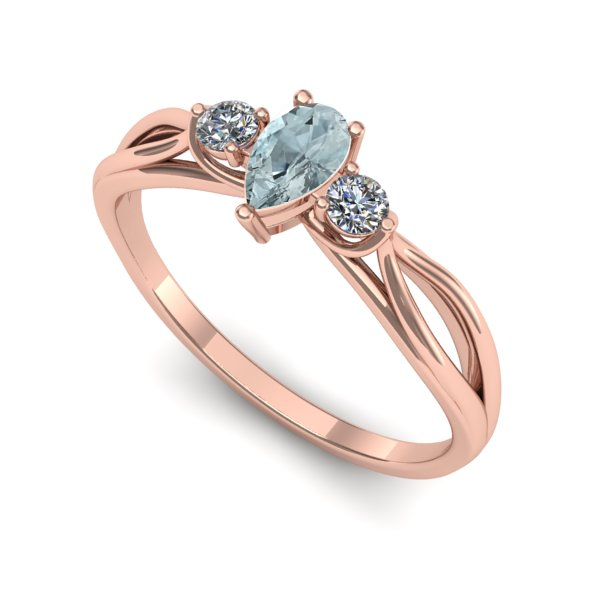 Inel din aur roz cu aquamarin