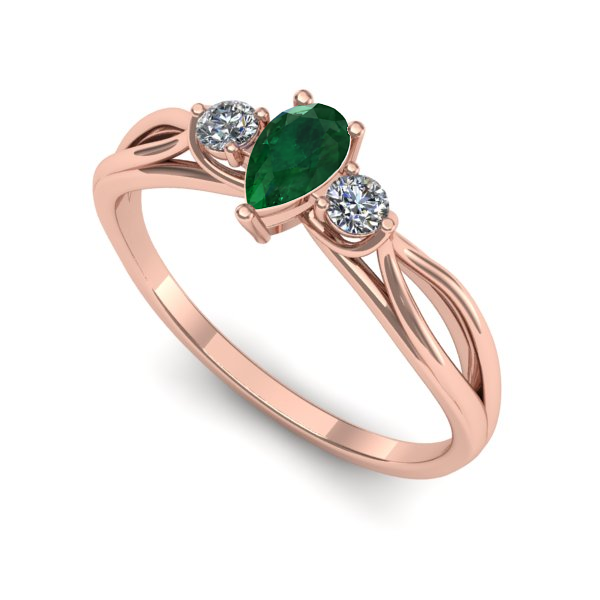 Inel din aur roz cu smarald