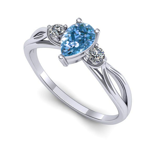 Inel logodna din aur alb cu diamant de laborator albastru