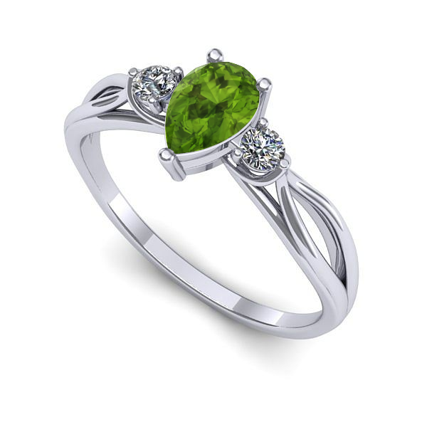 Inel logodna din aur alb cu peridot