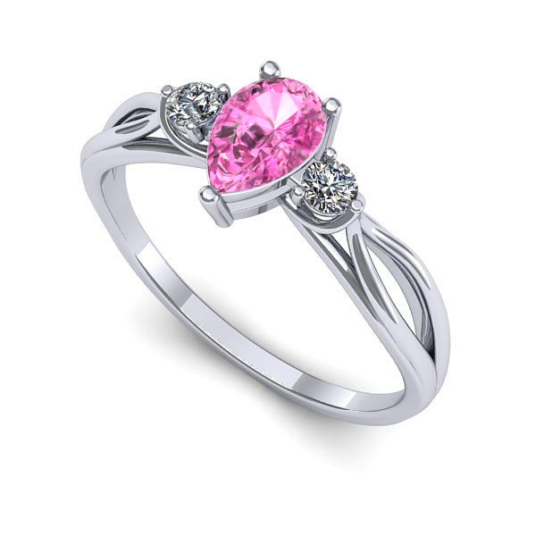 Inel logodna din aur alb cu safir roz