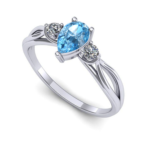 Inel logodna din aur alb cu topaz blue