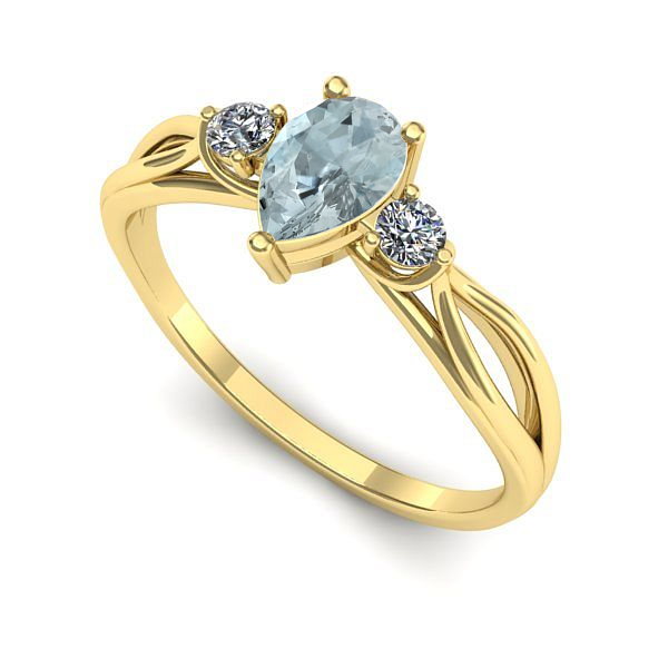 Inel de logodna din aur galben cu aquamarin