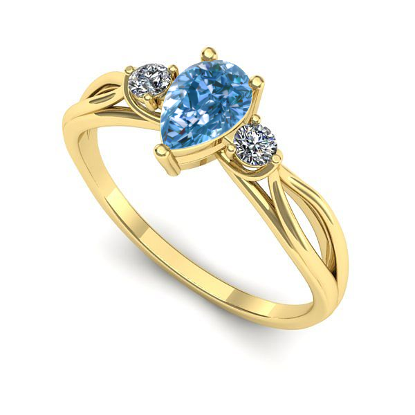 Inel logodna din aur galben cu diamant de laborator albastru