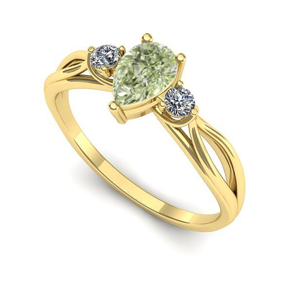 Inel logodna din aur galben cu diamant de laborator verde