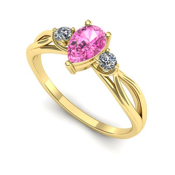 Inel logodna din aur galben cu safir roz