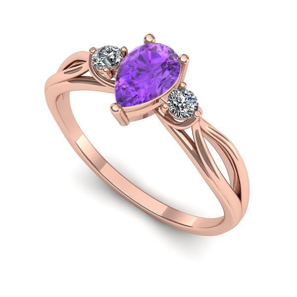 Inel de logodna din aur roz cu ametist