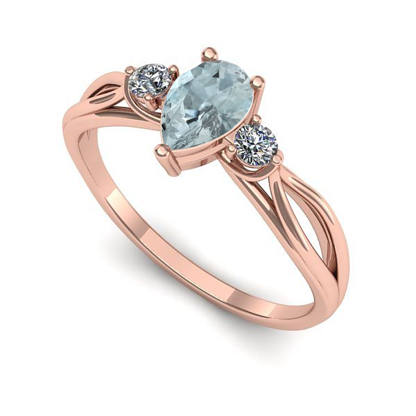 Inel logodna din aur roz cu aquamarin