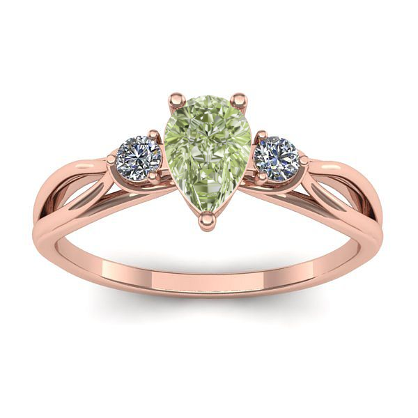 Inel logodna cu diamant de laborator verde lacrima