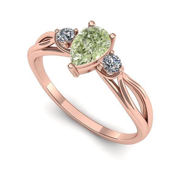 Inel din aur roz cu diamant de laborator verde