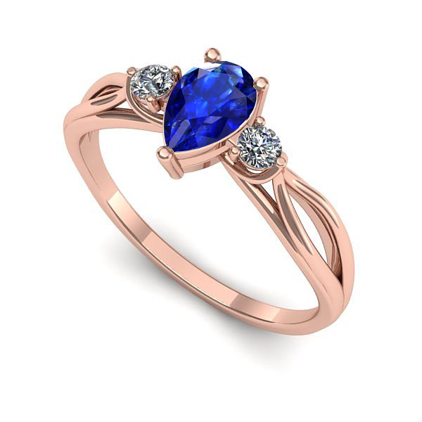 Inel de logodna din aur roz cu safir