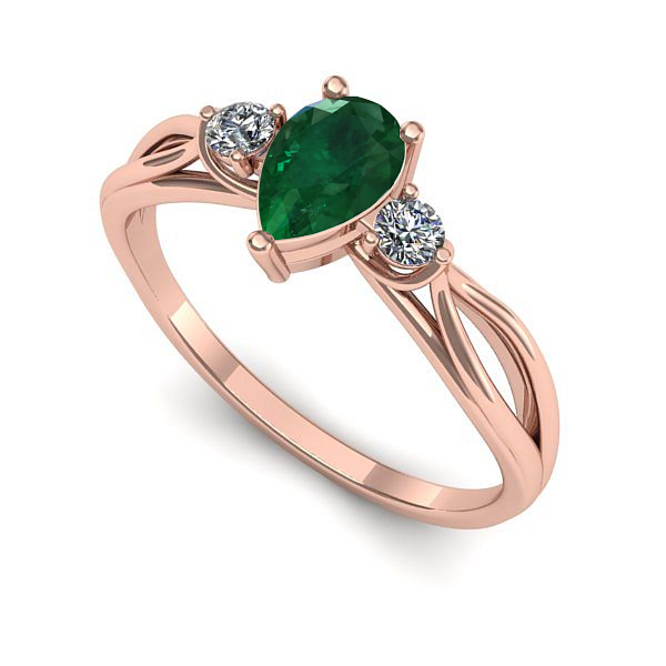 Inel din aur roz cu smarald