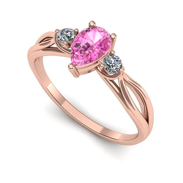 Inel de logodna din aur roz cu safir roz
