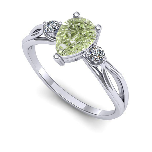Inel din aur alb cu diamant de laborator verde
