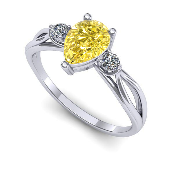 Inel de logodna din aur alb cu safir galben