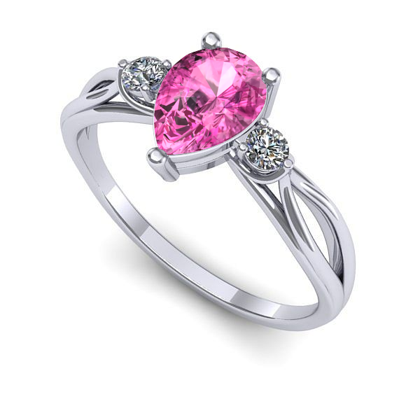 Inel logodna din aur alb cu safir roz