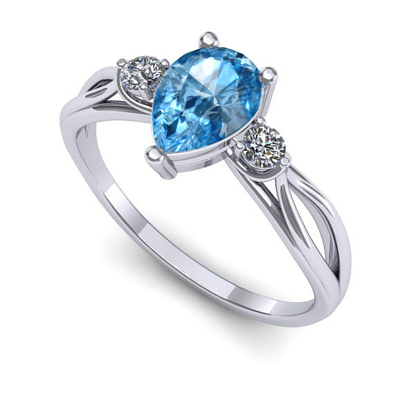 Inel logodna din aur alb cu topaz blue