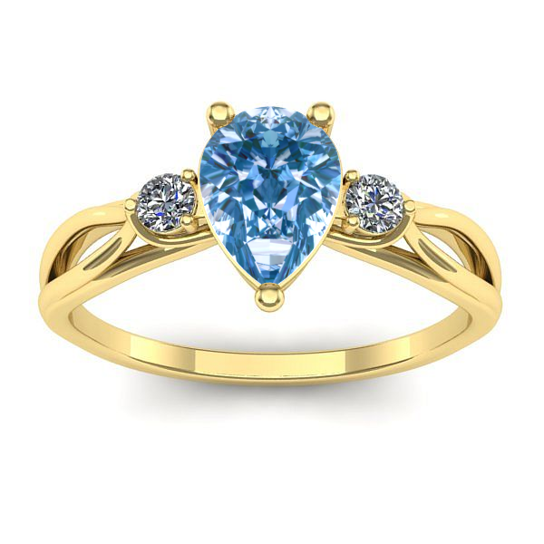 Inel cu diamant de laborator albastru lacrima