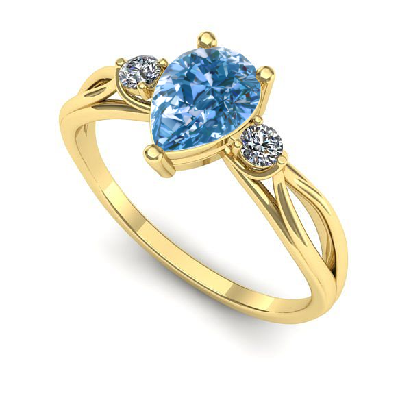 Inel din aur galben cu diamant de laborator albastru