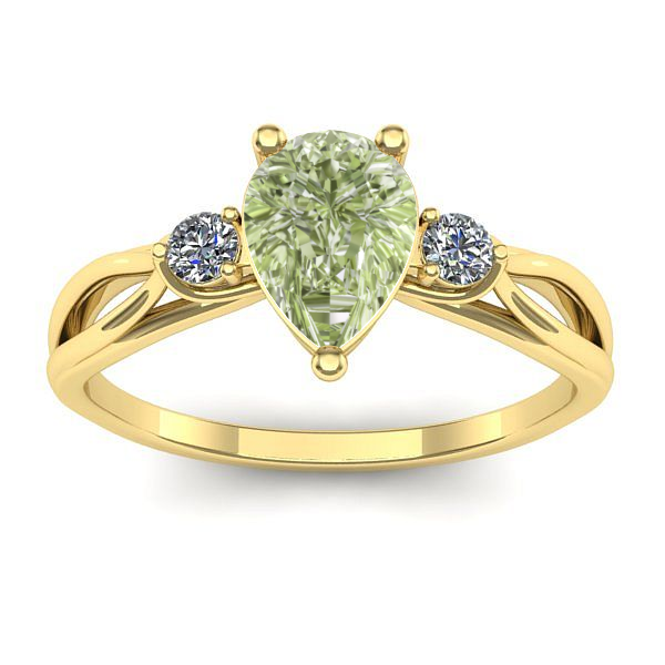 Inel logodna cu diamant de laborator verde lacrima