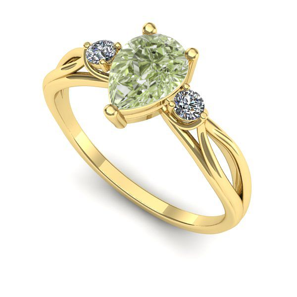 Inel logodna din aur galben cu diamant de laborator verde