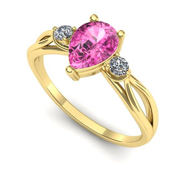 Inel logodna din aur galben cu safir roz