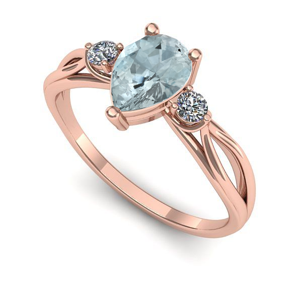 Inel de logodna din aur roz cu aquamarin