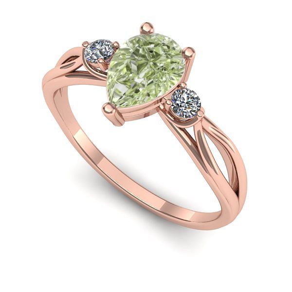 Inel din aur roz cu diamant de laborator verde