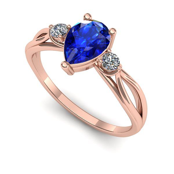 Inel de logodna din aur roz cu safir