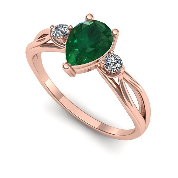Inel de logodna din aur roz cu smarald
