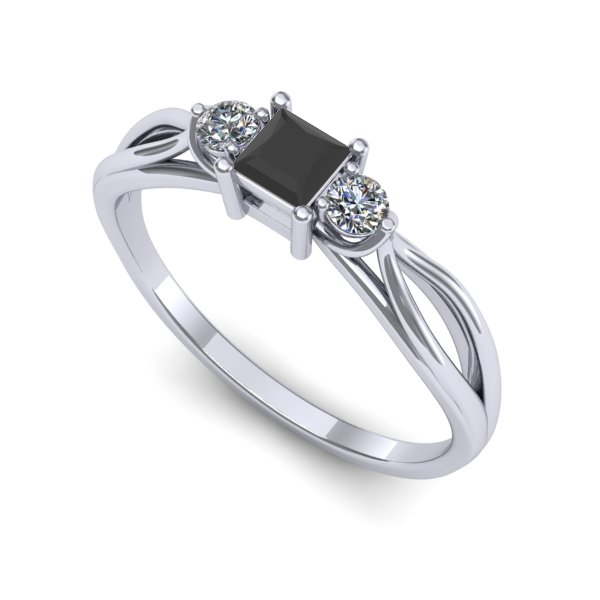 Inel de logodna din aur alb cu diamant negru