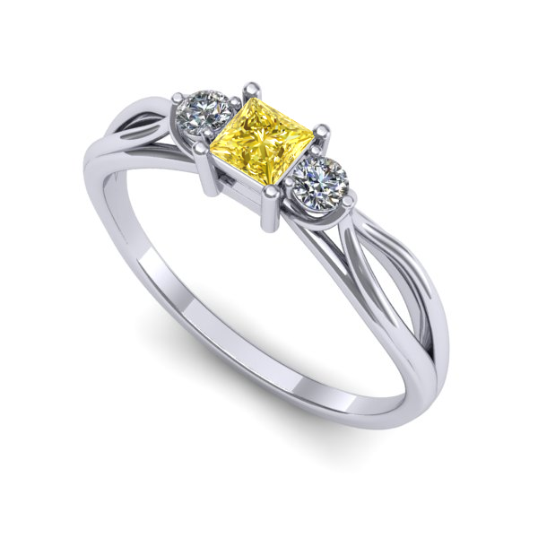 Inel logodna din aur alb cu safir galben