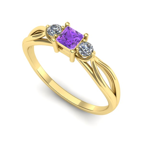 Inel logodna din aur galben cu ametist