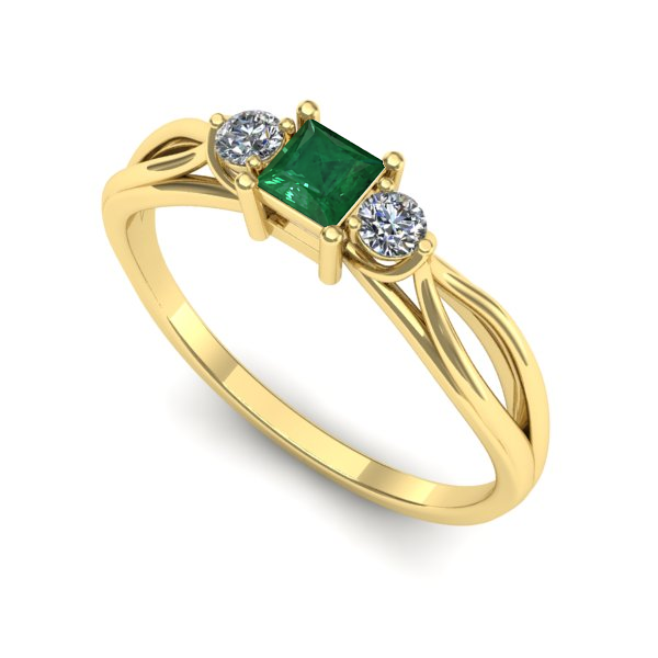 Inel de logodna din aur galben cu smarald