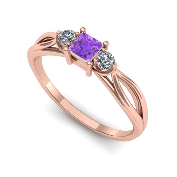 Inel logodna din aur roz cu ametist